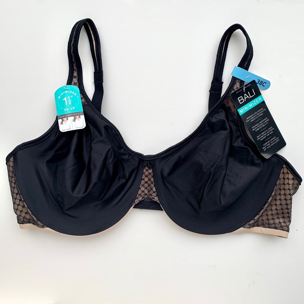 NWT 38C Bali Minimizer Bra, Black/Nude
